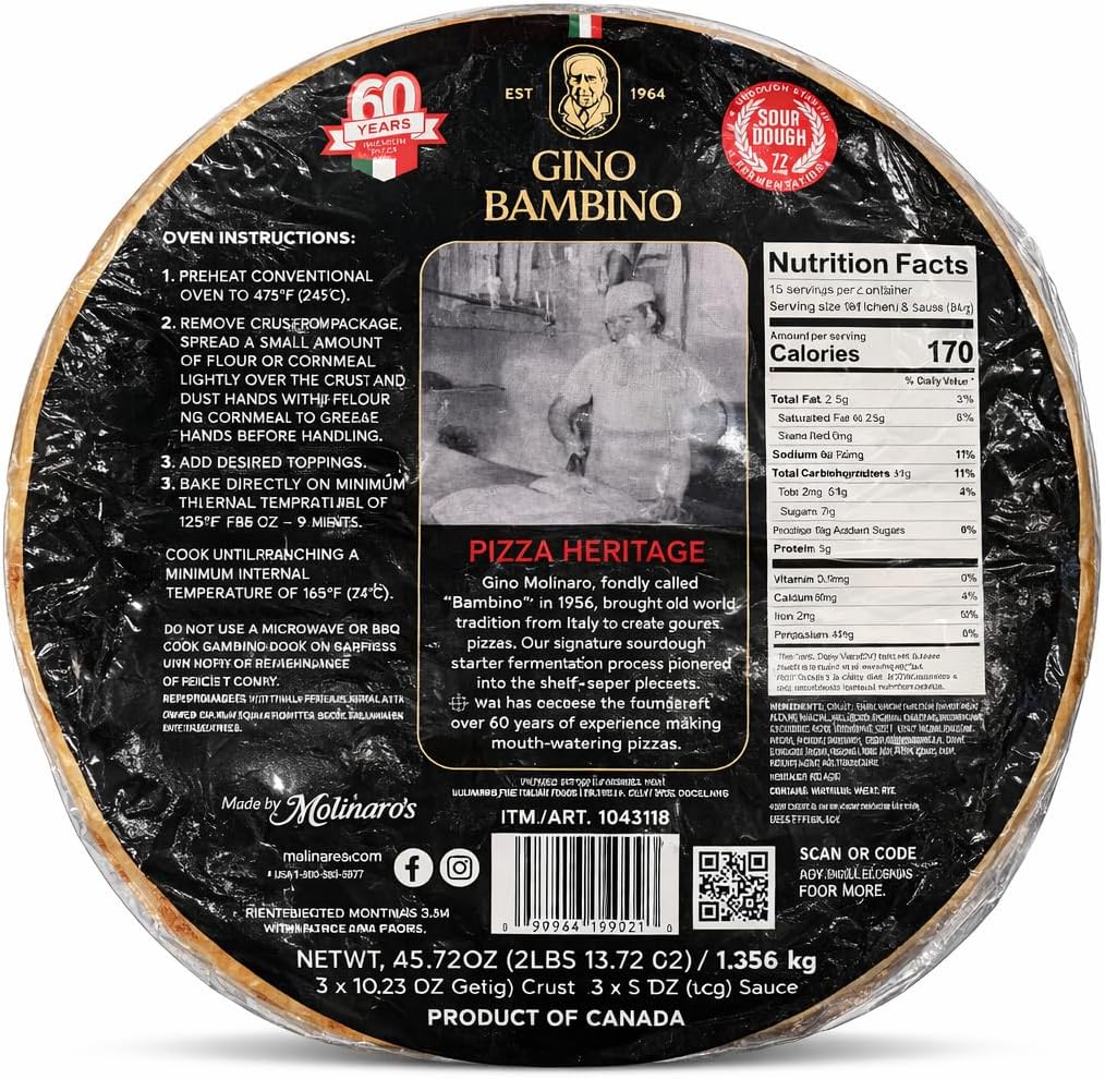 Gino Bambino Sourdough Pizza Starter Kit 2 Pack, Hand Stretched Stone Baked Pizza, 3 Crusts & 3 Sauce Pouches per Kit, 72 Hour Fermentation, Gourmet Pizza Kit, Total Net Wt 45.72 oz, Product of Canada
