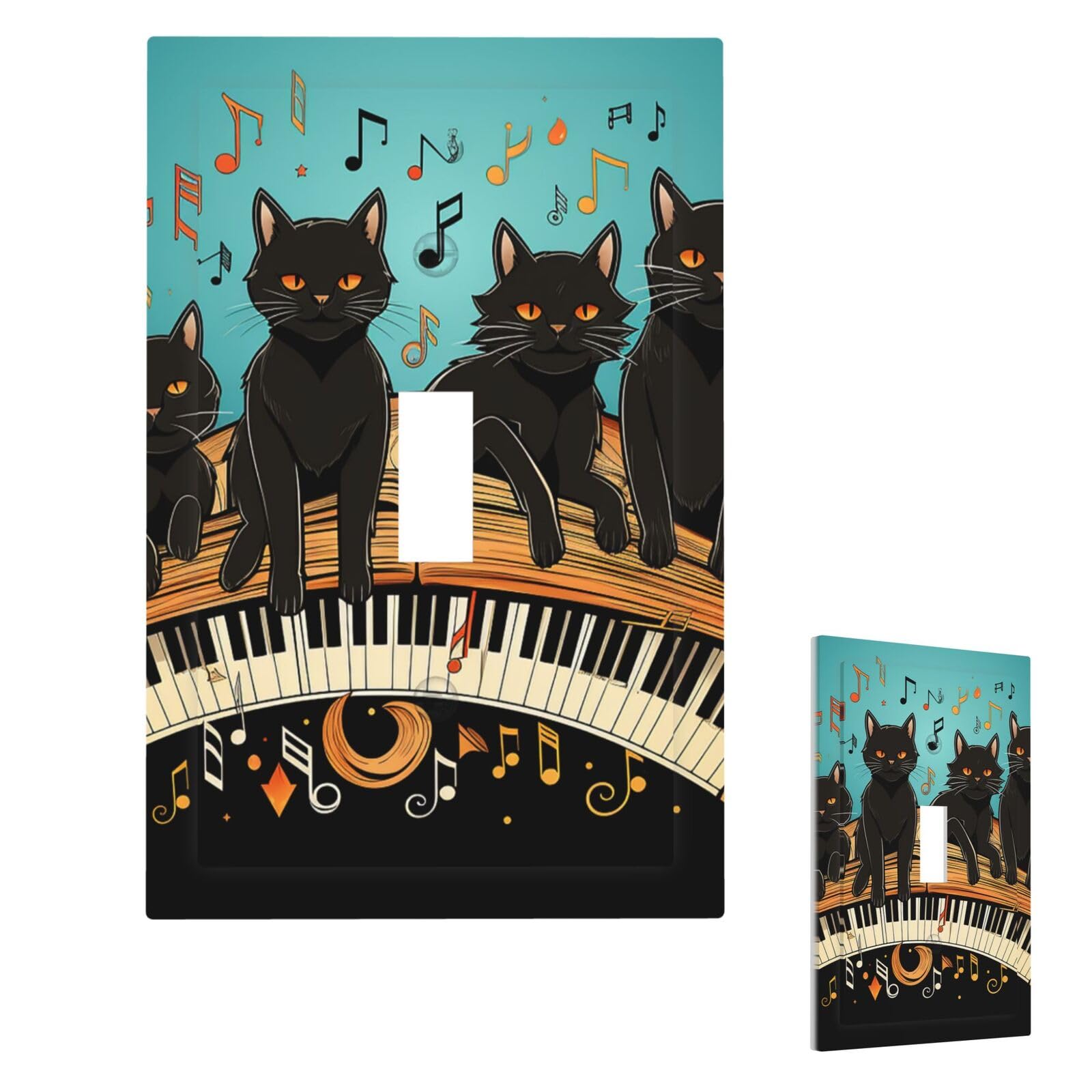 Cats Lying On The Piano Wall Plate Cover Modern Decorative 1 Gang Light Switch Cover Unbreakable Receptacle Outlet Covers For Living Room Bedroom Home Decor Single Toggle