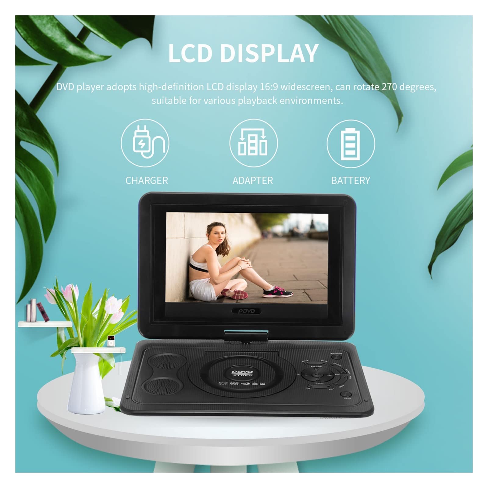 HD LED. Ekran 13,9 cala DVD EVD. Gracz Super Slim Gra Wbudowana bateria Home Przenośna funkcja głośników wideo Przenośny