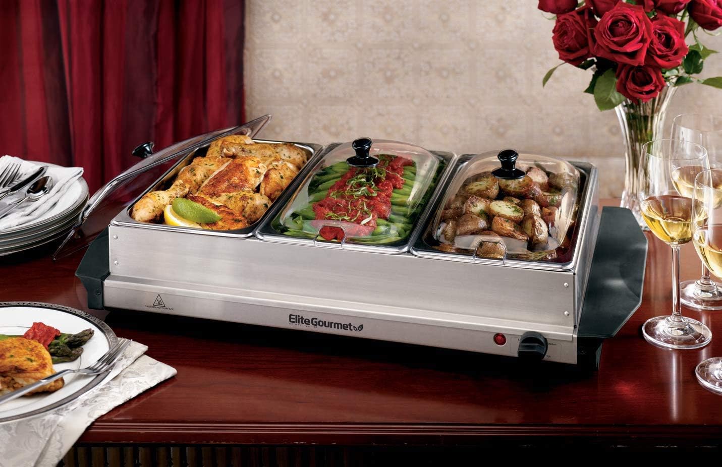 Sleek Stainless Steel 3-Tray Electric Buffet Server