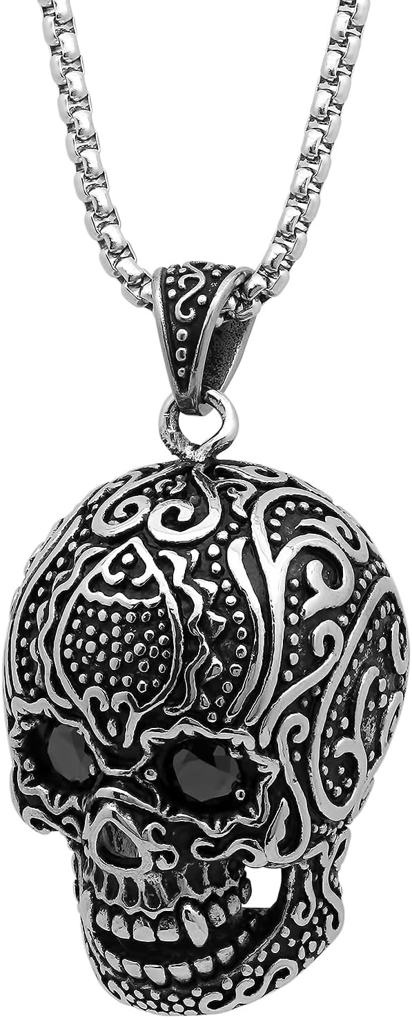 Steeltime Mens 18K Gold Plated Stainless Steel Skull Pendant with Simulated Diamonds