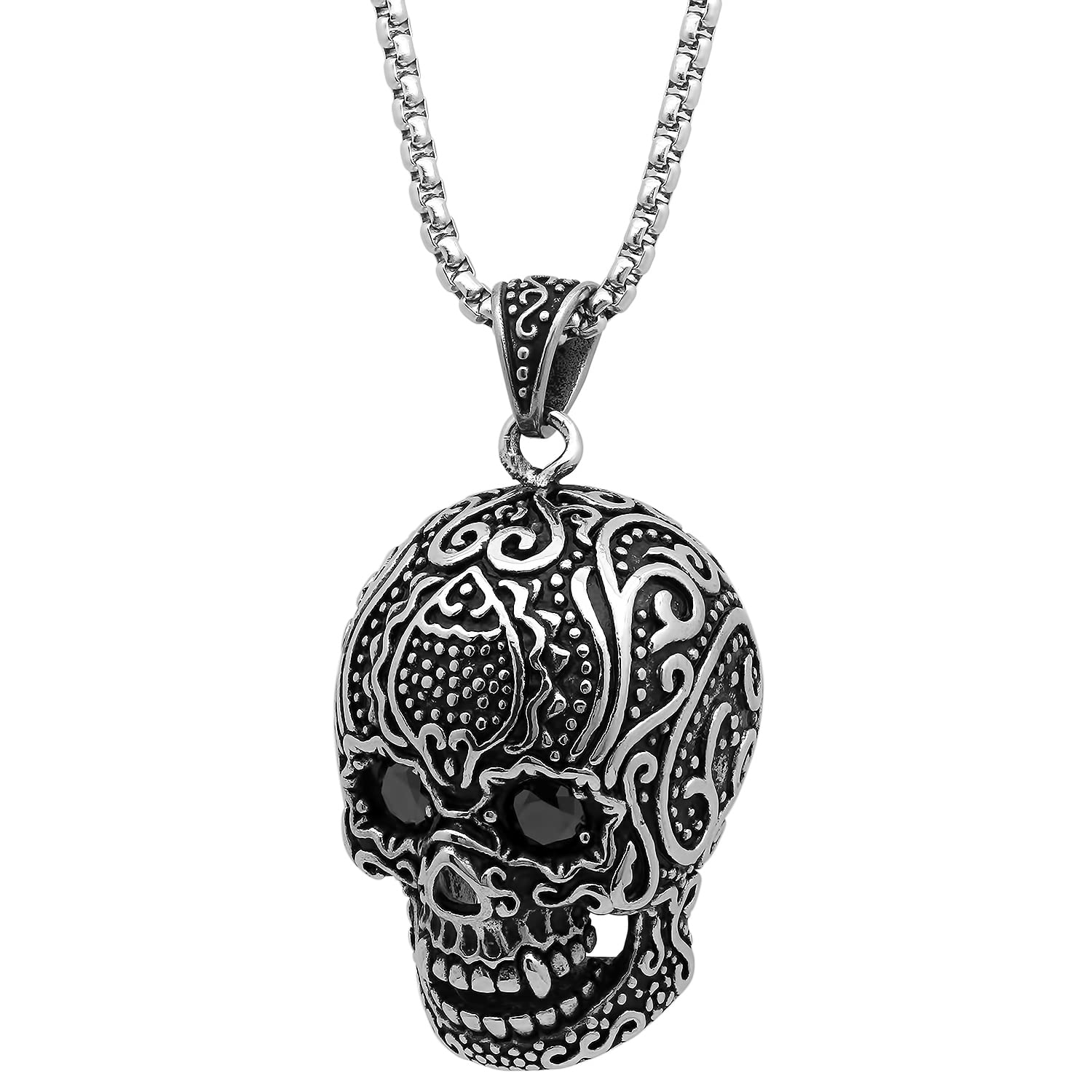 Steeltime Mens 18K Gold Plated Stainless Steel Skull Pendant with Simulated Diamonds