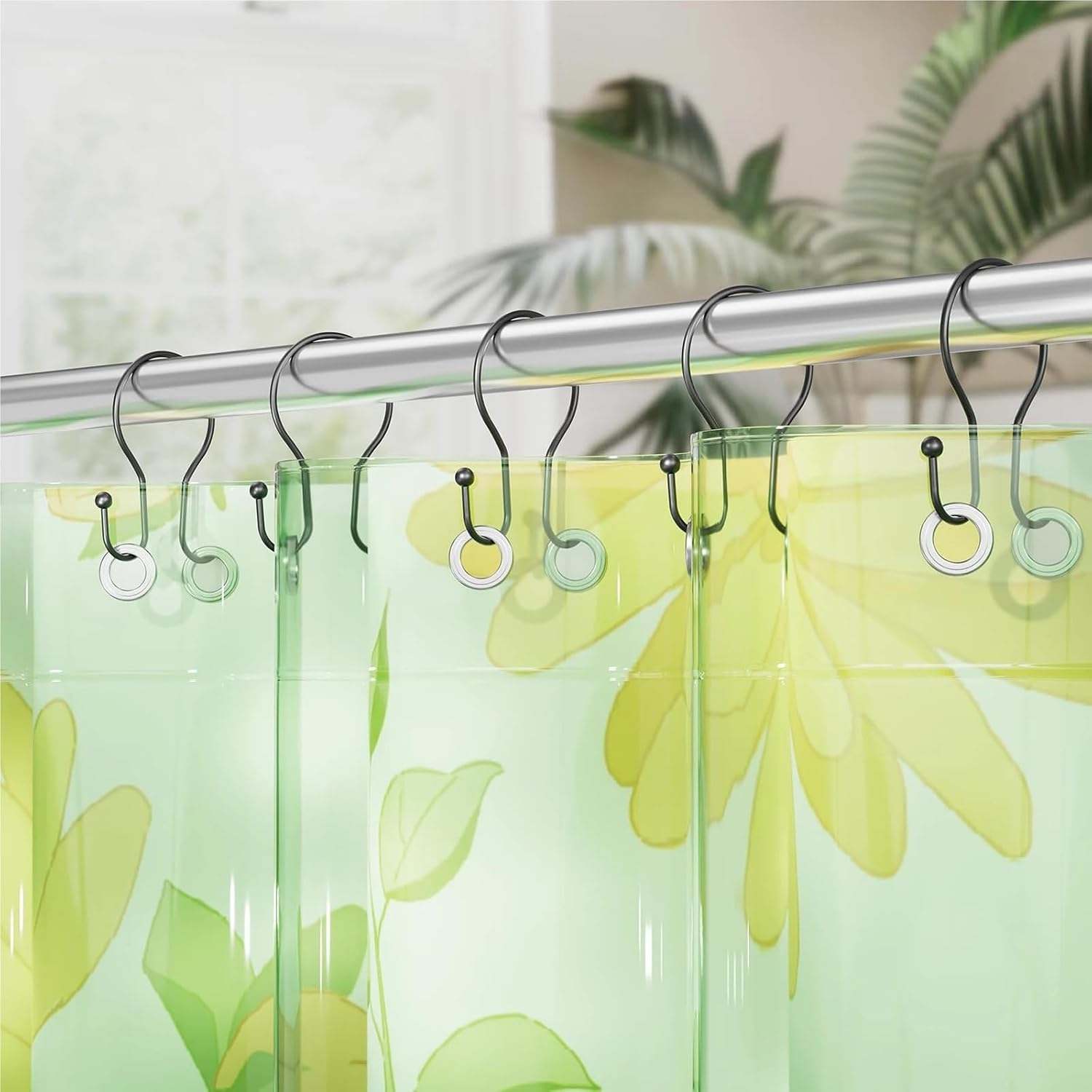 Curtain rings, Shower Curtain Hooks 48 Pieces Proof Smooth Sliding Drop Double Rings(Light Yellow)