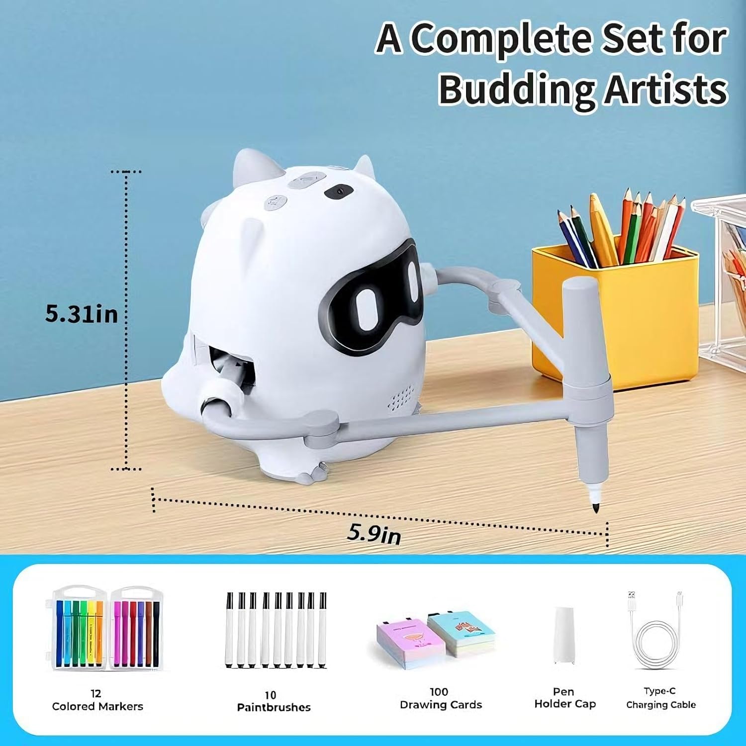 Drawing Robot for Kids with Camera Recognition, Smart Voice Interactive Painting Robot Educational Machine, Montessori Learning Toys with 100 Cards, 12 Colorful Pens Boys Girls