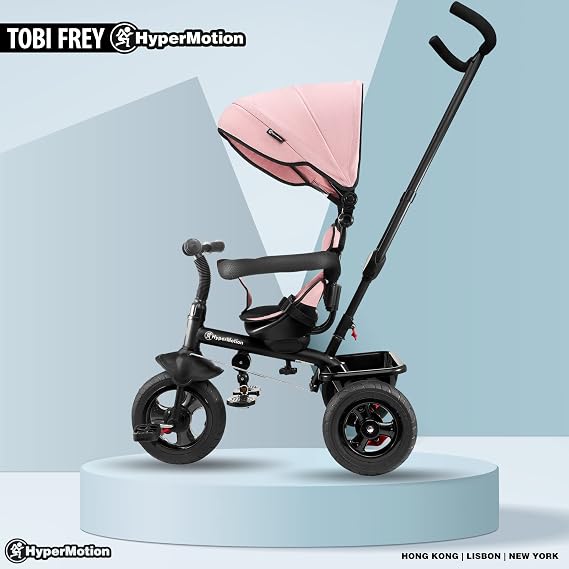 HyperMotion Toddler Tricycle with Parent Handle - Adjustable Push Bar Trike for Ages 1-4, Removable Canopy & Safety Belt - Lightweight Kids Bike with Storage Basket (Pink)