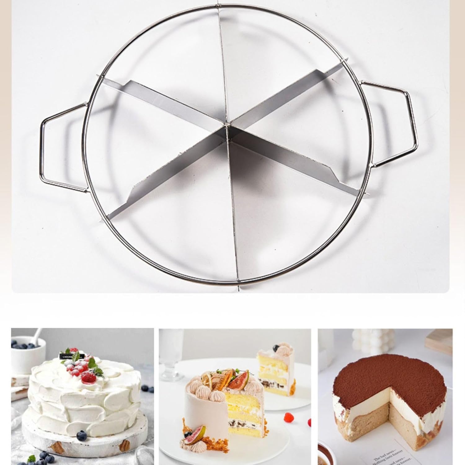 3 Pcs Pie Cutter, Stainless Steel Cake Slicer 8/7/6 cut,10.4in Cake Cutter Rust Proof Cake Divider with Side Handle Pizza Slicer Press for Commercial Home