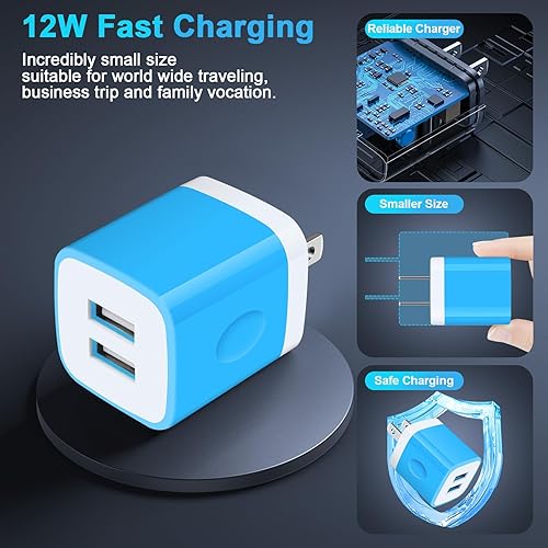 Miniatura 2 de Cargador de pared USB, ladrillo cargador, paquete de 2.1 A, adaptador de cargador USB de doble puerto, bloque de carga rápida, caja de cargador para