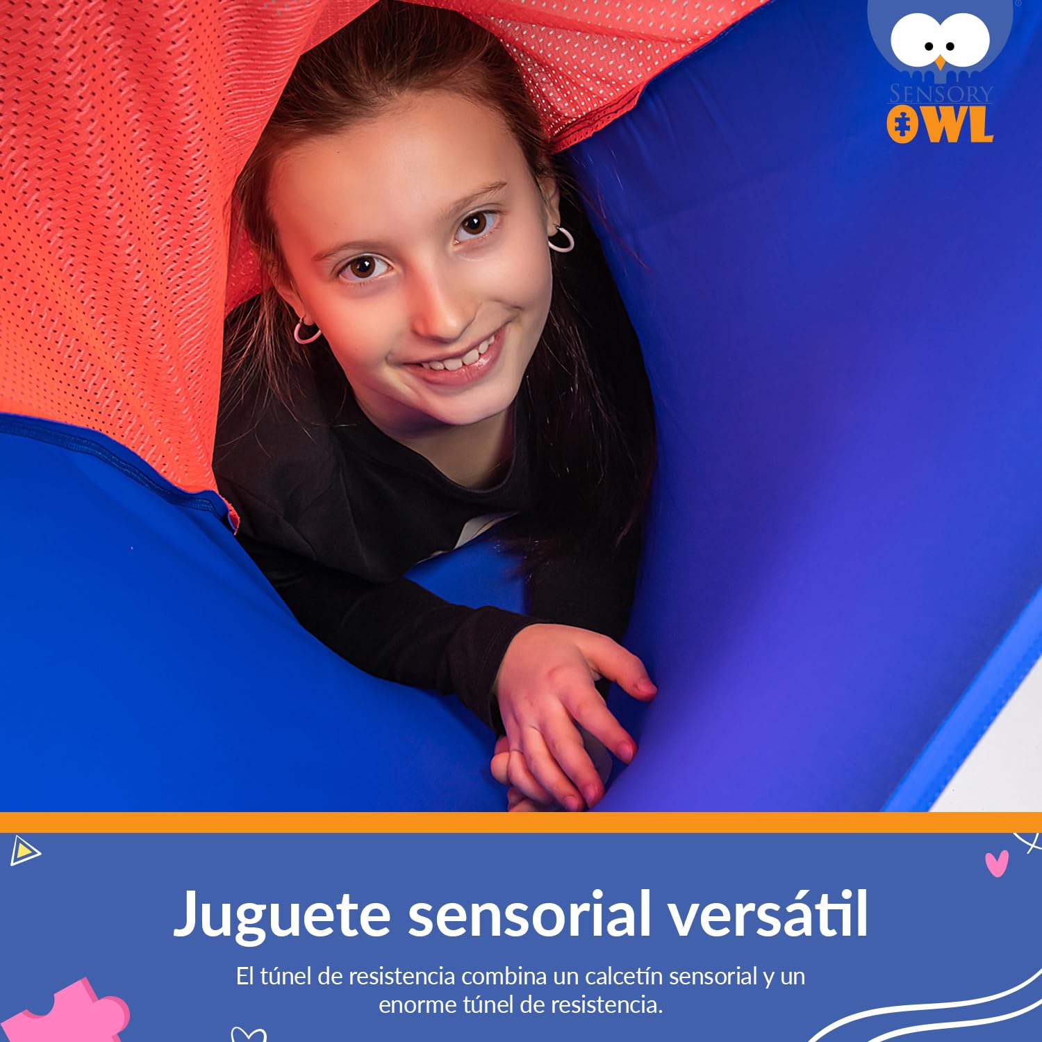 Túnel Sensorial para Niños Calcetín Corporal Túnel De Resistencia Infantil Juego De Compresión Sensorial Conciencia Corporal Alivio del Estrés Autismo Ansiedad 50 x 200 cm Azul Naranja