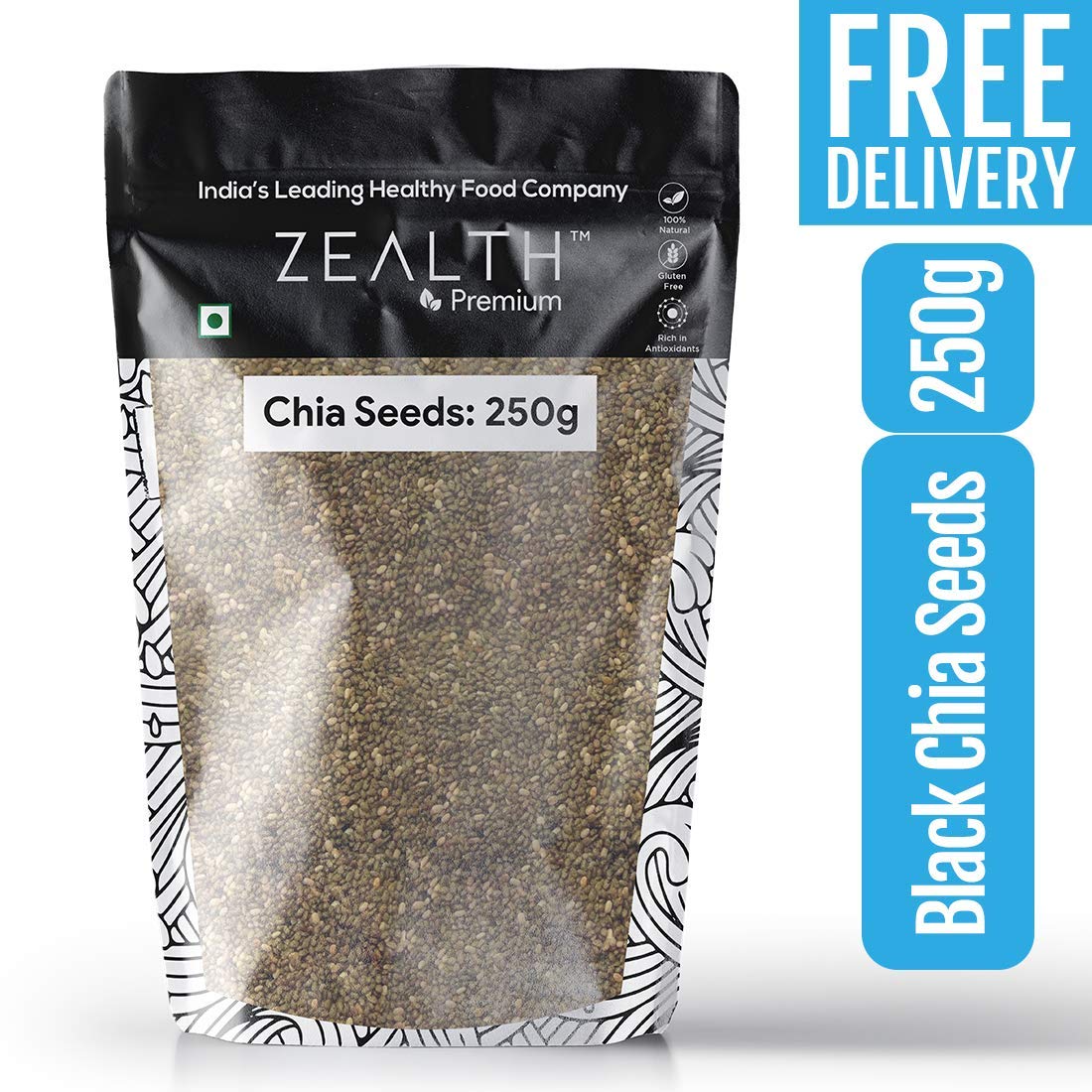 Zealth Black Chia Seeds - Raw - 250g