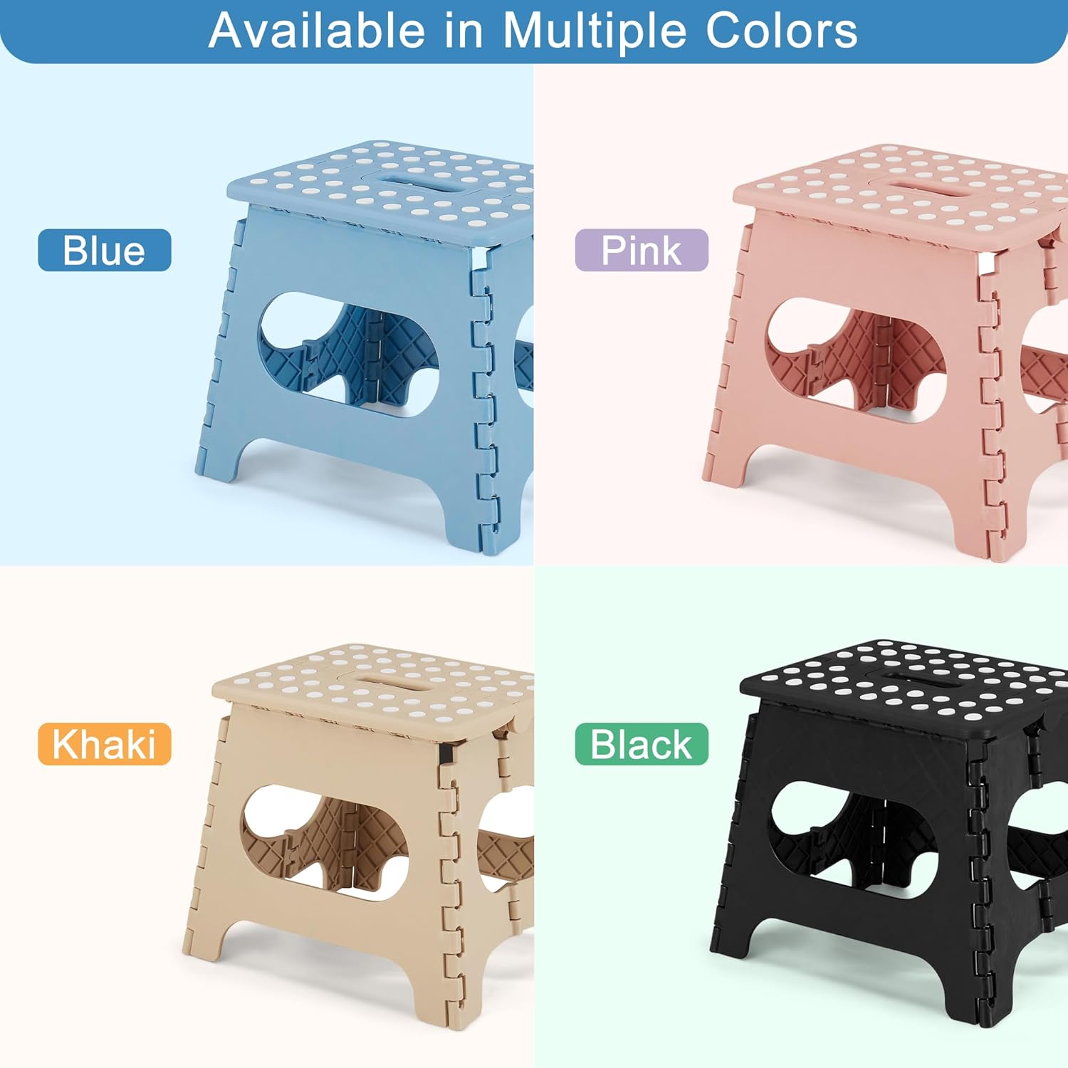 VECELO Folding Step Stool 11 Inch, Non-Slip Surface Portable Foldable 1 Step Stool with Carry Handle, Heavy Duty to Support Kids/Toddler/Adults for Living Room, Kitchen, Bathroom, Set of 2, Blue