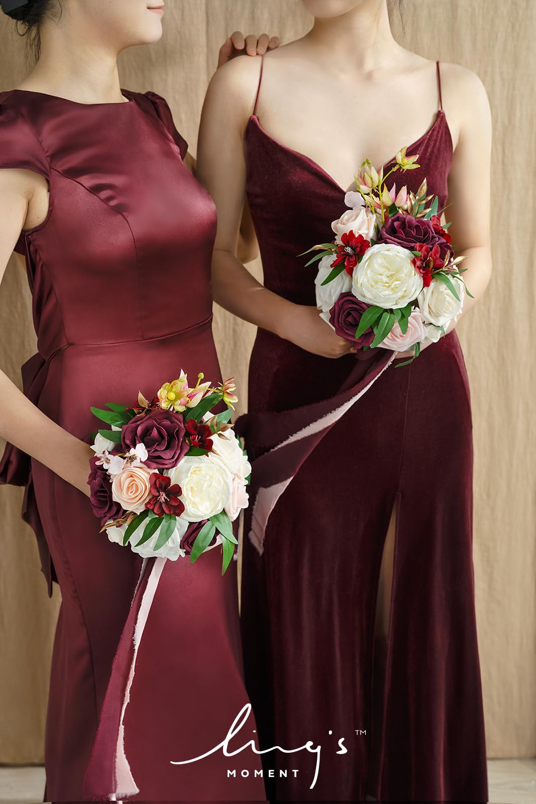 Ling's Moment Ramo de flores artificiales de Marsala de 7 pulgadas para boda, juego de 4, para ceremonia de boda y aniversario