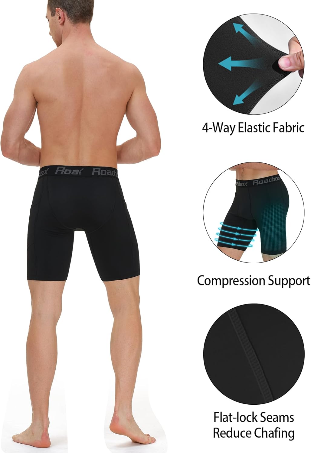 Roadbox Compression Shorts Men with Pocket, 1/2 Pack Quick Dry Spandex Running Athletic Workout Perfoemance Underwear - Image 3