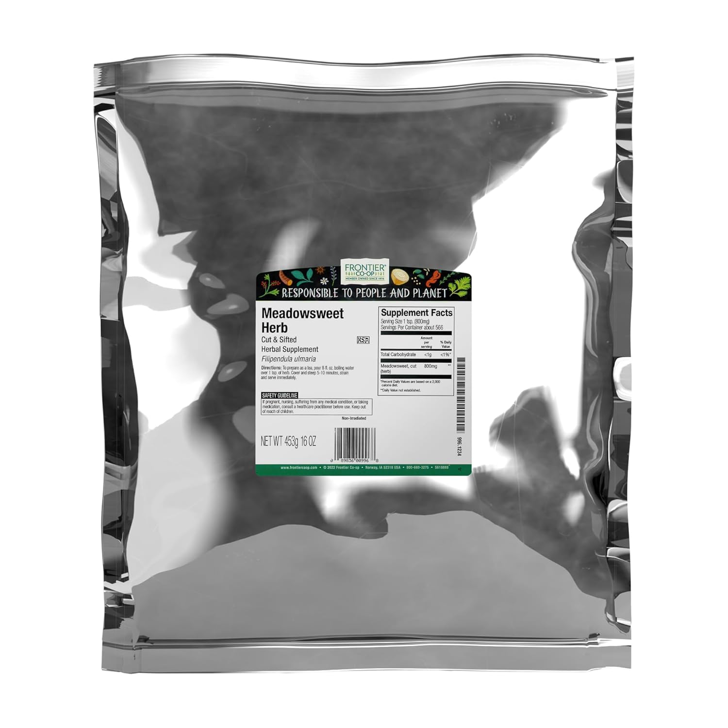 Frontier Co-op Meadowsweet Herb, Cut and Sifted, Kosher, Bulk Bag - 100% Natural Dried for Meadowsweet Tea, Herbal Uses | 16 Ounce (Pack of 1)