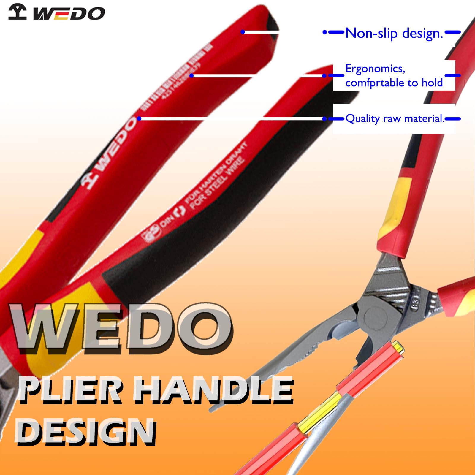 WEDO Pince à bec long de 20,3 cm avec poignées antidérapantes, longueur 200 mm, qualité industrielle