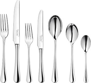 Radford Bright, 48 Piece Cutlery Set for 6 People - 6 Free Steak Knives. Made from Stainless Steel. Dishwasher Safe.