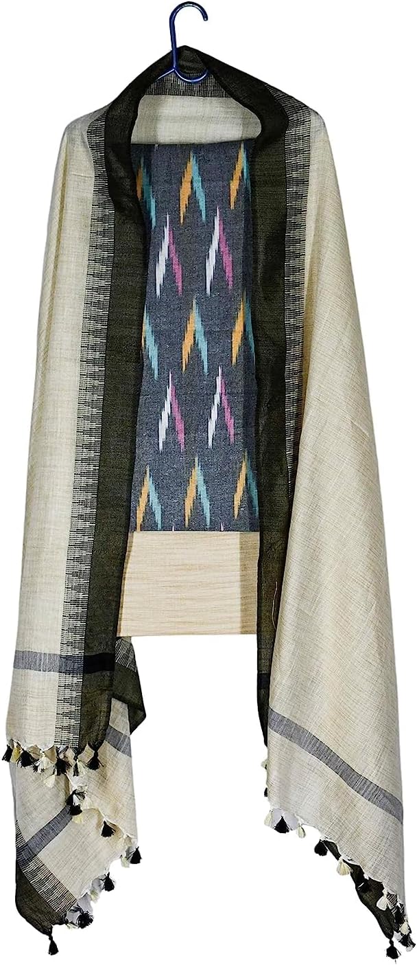 HAIDER ALI AND SONS Women's Ikat Cotton Unstitched Salwar Suit Dress Material, 2.5 Mtrs Cotton Salwar, Stylish Ikat Dupatta