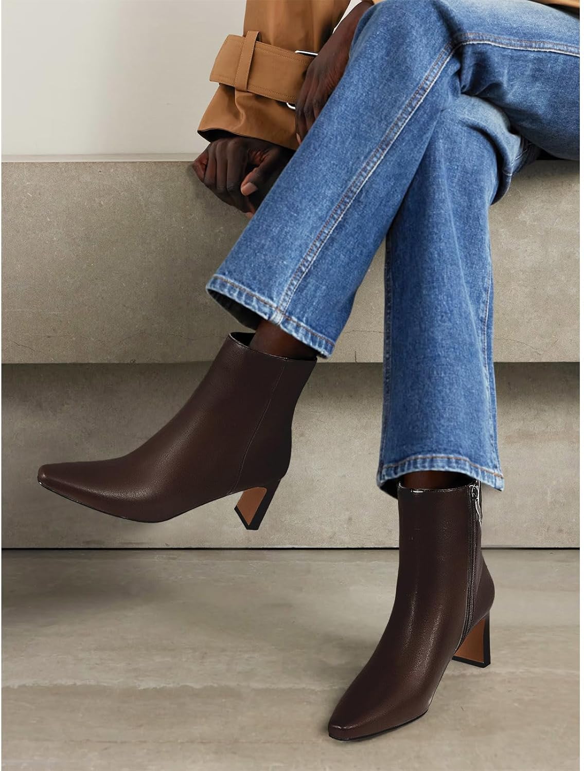 MICIFA Women's Ankle Boots Chunky Low Heel Square Toe Heeled Booties with Side Zipper Fall Winter Dress Short Boots - Image 3