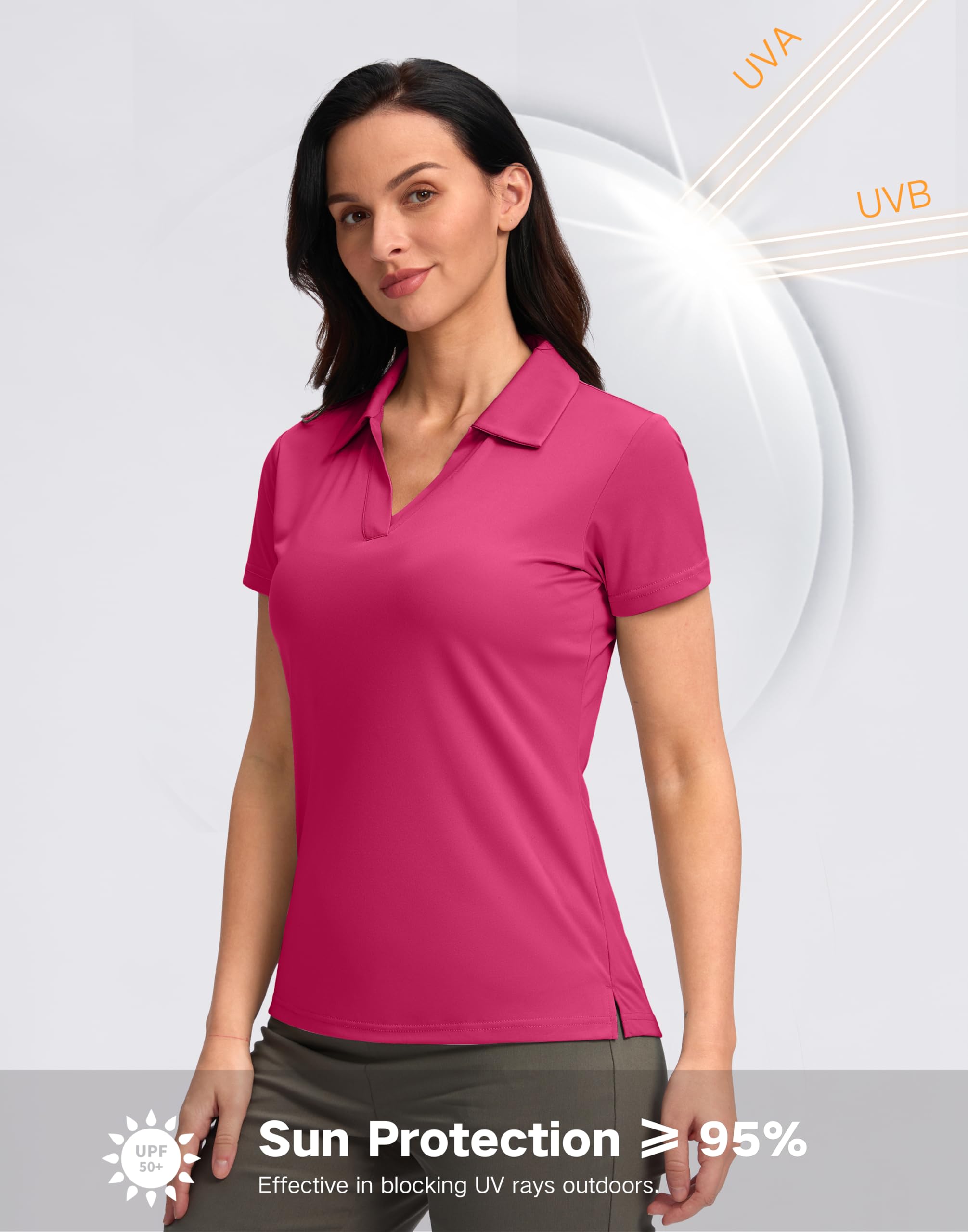 SANTINY Camisa de golf para mujer, cuello en V, informal, para el trabajo, tenis, UPF50+, camisas polo para mujer