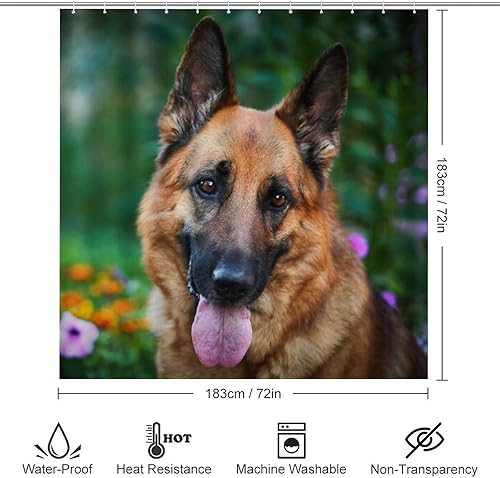 Miniatura 2 de Divertidos juegos de cortinas de ducha de perro de animales, 4 piezas, moderno bosque de primavera floral lindo estampado de pastor alemán, juegos