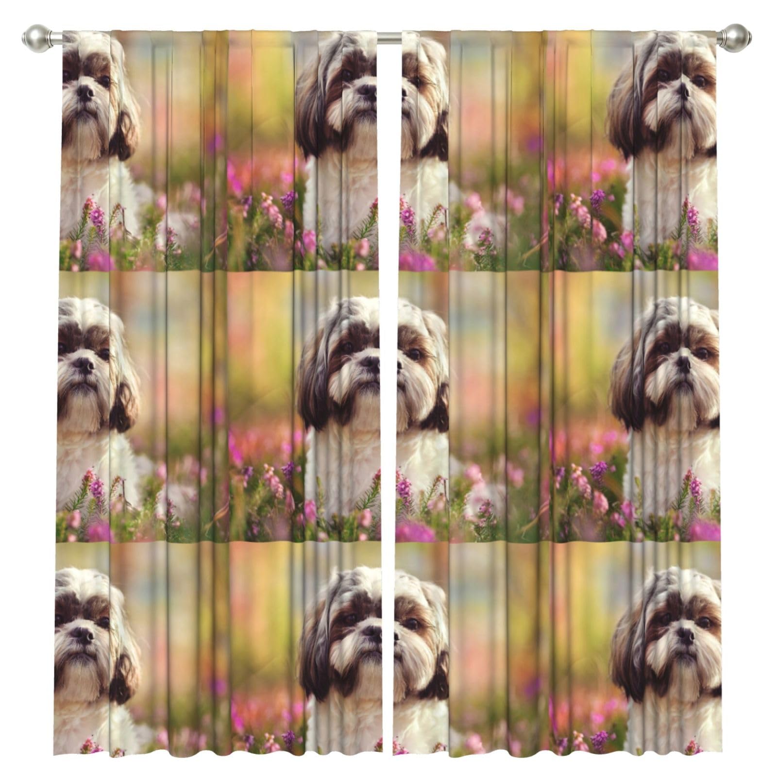 InOmak Shih Tzu Dog, 2 Panels Window Curtains 52 x 84 Inch Blackout Curtains for Living Room Bedroom