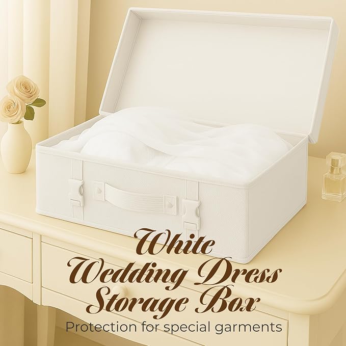 HANGERWORLD Large White Wedding Dress Box Storage with Acid Free Tissue Paper Wedding Dress Preservation Box Under bed Storage and Travel Case