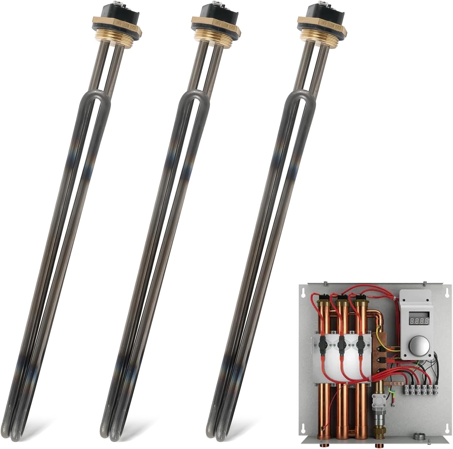 3 Pcs Titanium Heating Element HE 90240 80240 – 9kW 240V Replacement for EcoSmart Eco 18/24/27/36 Tankless Water Heater Parts, Screw-In Element Replace R004709024S SGB-2903 HA-P004 HA-P005