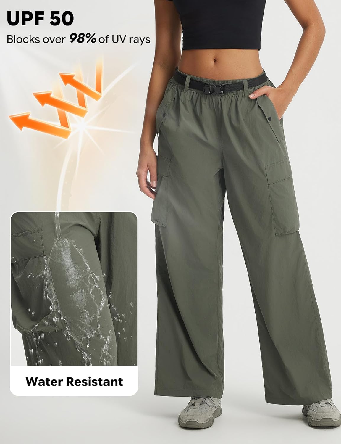 baleaf Women's Parachute Pants Lightweight Cargo Pant Quick Dry Water Resistant Baggy Wide Leg with 4 Pockets Hiking - Image 4