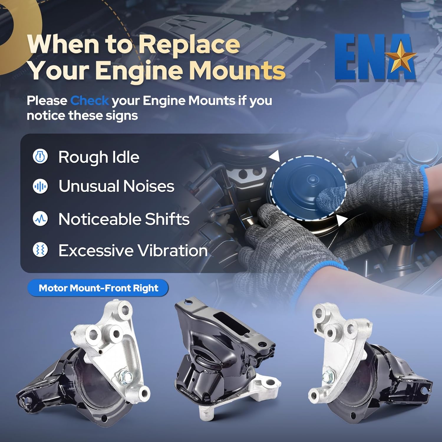 ENA Front Right Engine Motor Mount 2006 2007 2008 2009 2010 2011 Compatible with Honda Civic DX LX EL 1.8L L4 Replacement for A4530 EM9280 50820SVAA05