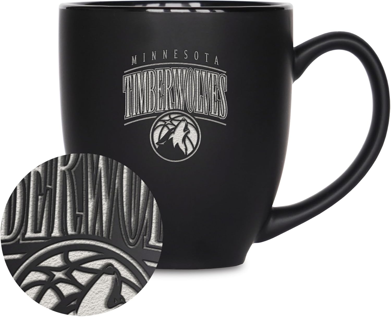 Rico Industries NBA Basketball 15oz Matte Black Ceramic Bistro Mug – Coffee, Tea, Hot or Cold
