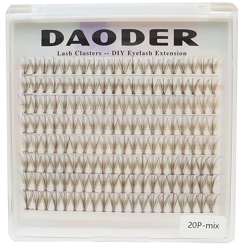 DAODER Extensiones de pestañas en racimo naturales, individuales, cortas, rizo C, 20-0.47 pulgadas, 20D, 160 unidades (20D-caramelo-D-0.394-0.472 in)