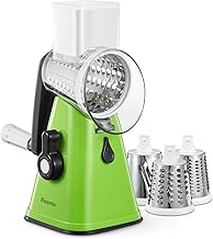 Rotary Cheese Grater, Reemix Rotary Vegetable Slicer, Rotary Kitchen Mandoline Vegetable Slicer with 3 Replaceable Stainless Steel Blades (Green)