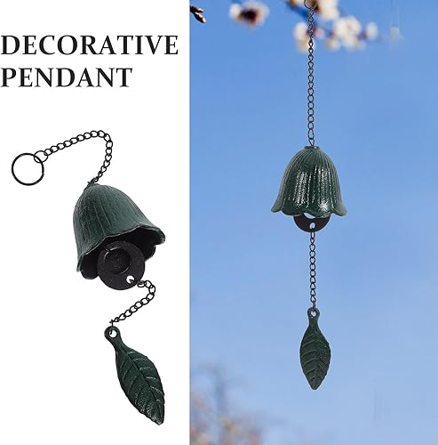 Miniatura 4 de DOITOOL Colgante retro de campanilla de viento de templo de 12.2 pulgadas con campana de hierro fundido de hoja arcaica para exteriores, jardín,