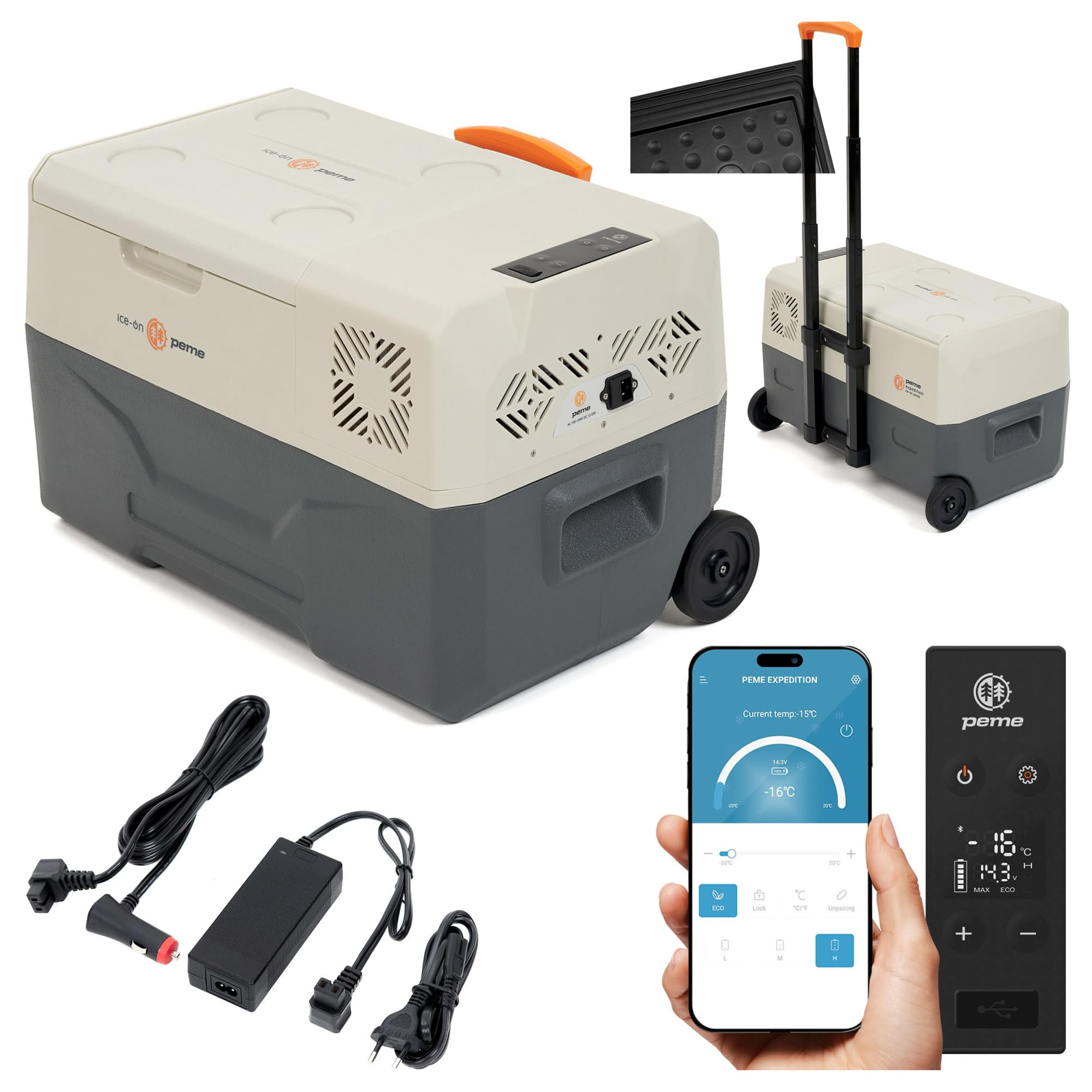 peme Expedition | 30 L | Sand Storm | Compresor | Bluetooth | Modo Eco | AC/DC | Enfriamiento y Calentamiento | Conexión 12V/230V | Mini Frigorífico para Coche y Camping