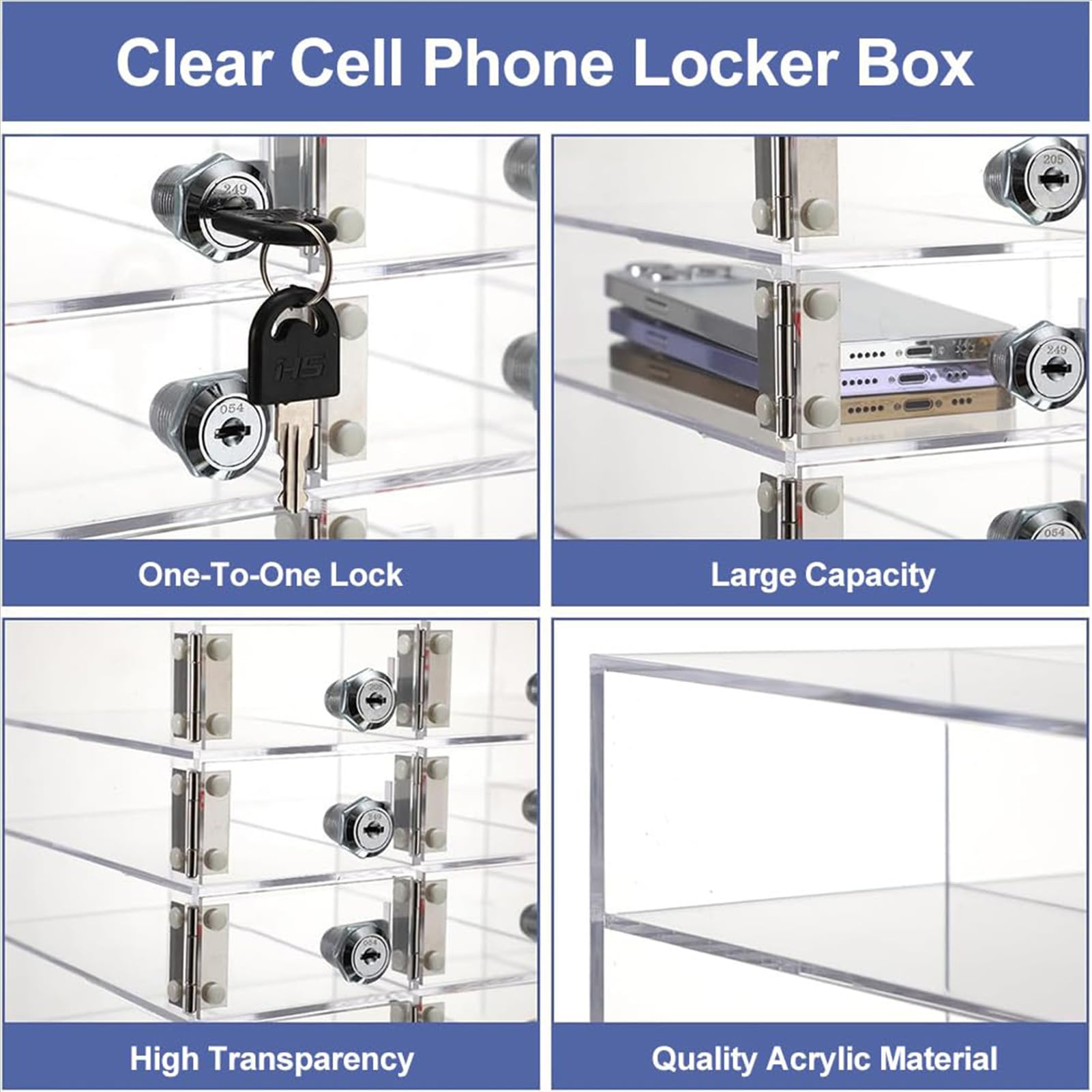 Caja De Almacenamiento para Teléfonos Móviles De 9 Compartimentos, De Acrílico, para Montaje En Pared, con Cerraduras Y Llaves, Ideal para Oficinas, Escuelas, Aulas Y Gimnasios,9grid
