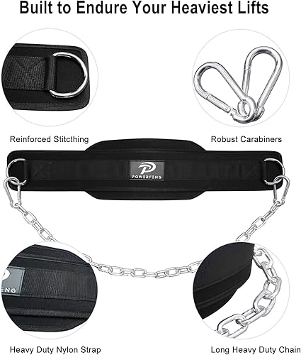 Miniatura 3 de Cinturón de inmersión para levantamiento de pesas Cinturón de inmersión con cadena de acero resistente para inmersiones con peso, dominadas,