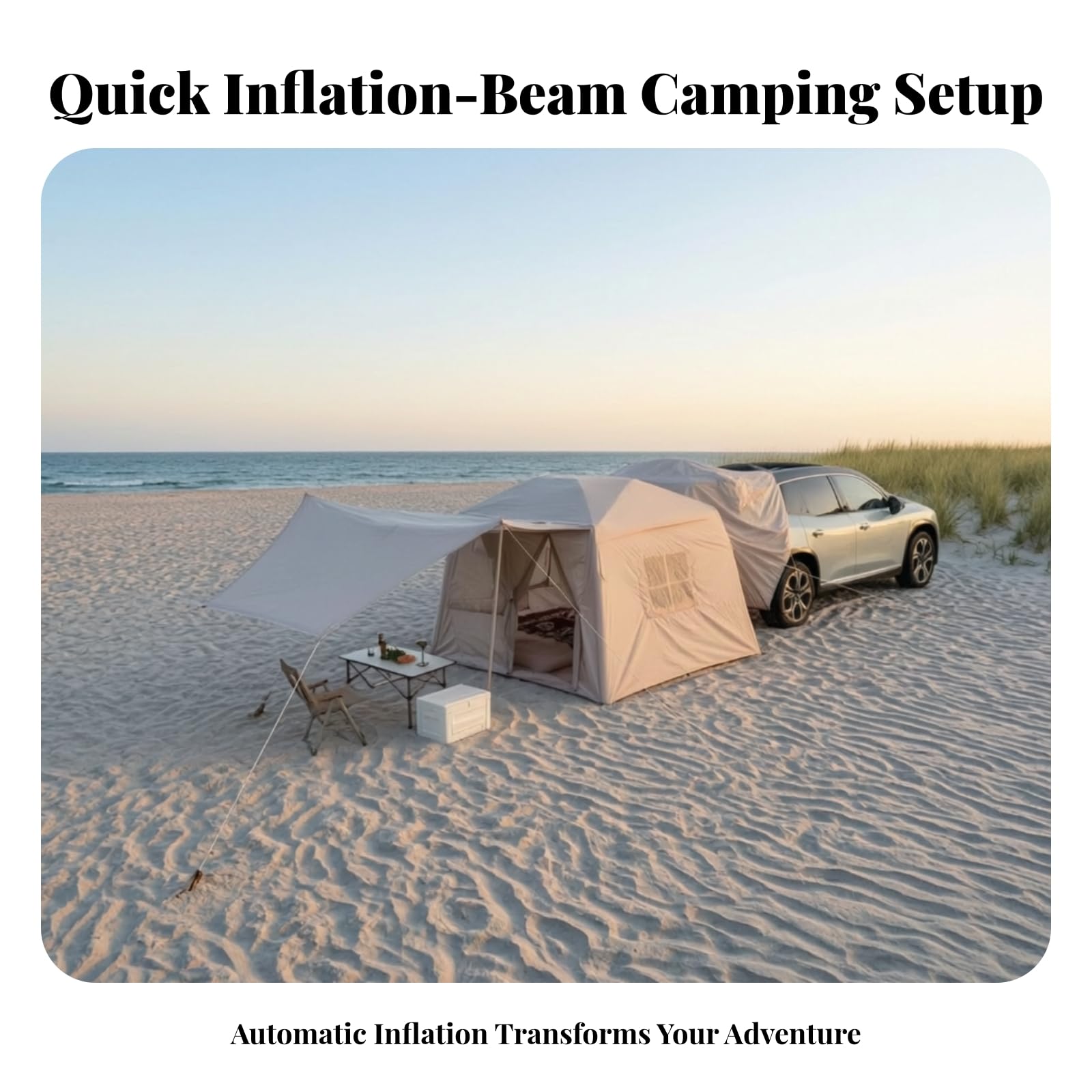Aufblasbares Autovorzeltdach Autozelt Heckzelt Fahrzeugzelt mit Stabilem PVC Luftsystem Und Nahtdichtem Anschluss für Camping Wanderpause