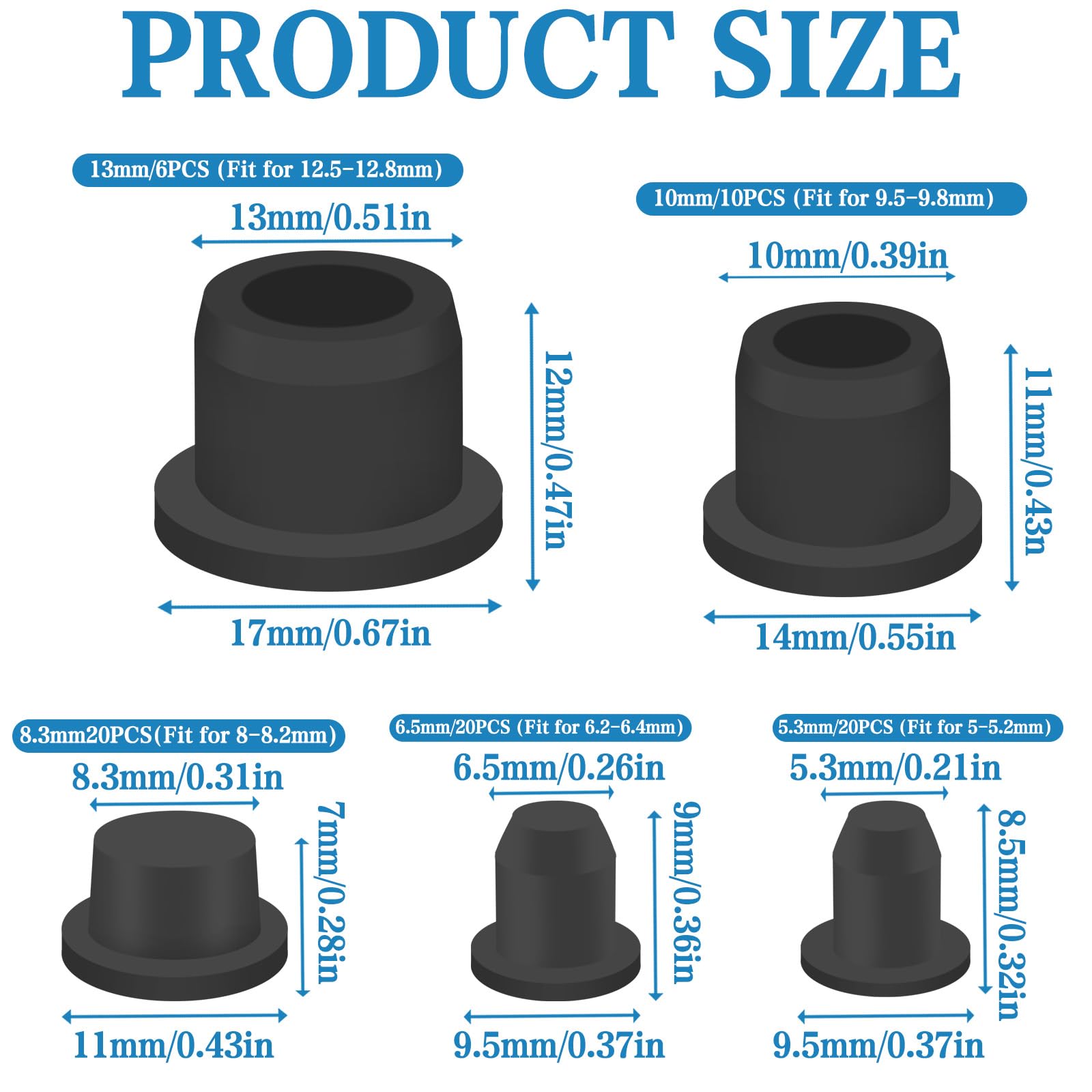 76Pcs Rubber Stoppers in Five Sizes, Various Sizes of Round Hole Silicone Tool - Image 2