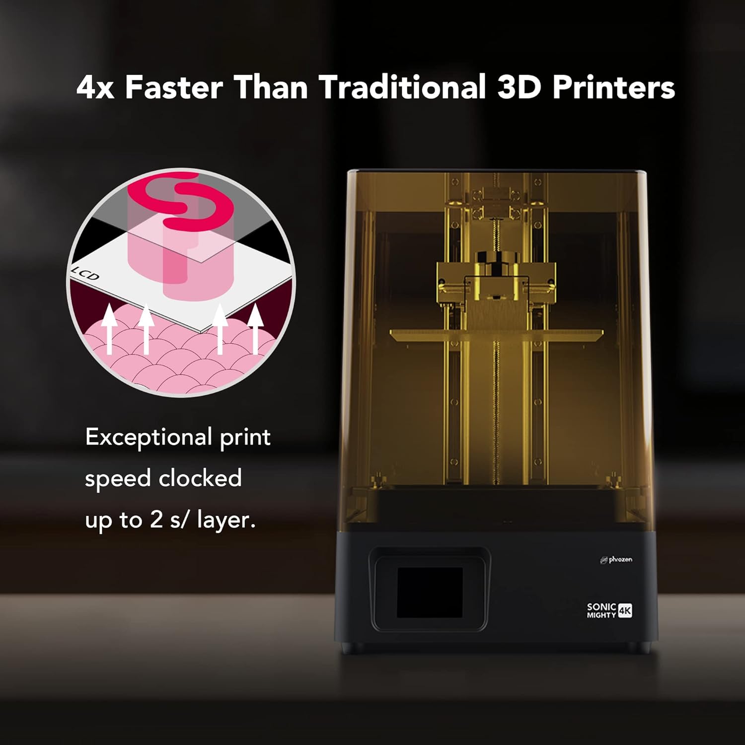 phrozen Sonic Mighty 4K LCD Resin 3D Printer, 9.3" Monochrome LCD, Tabletop 3D Resin Printer with 52µm XY Resolution, 7.9 * 4.9 * 8.7 Inch Printing Volume for Models, Miniatures and Action Figures