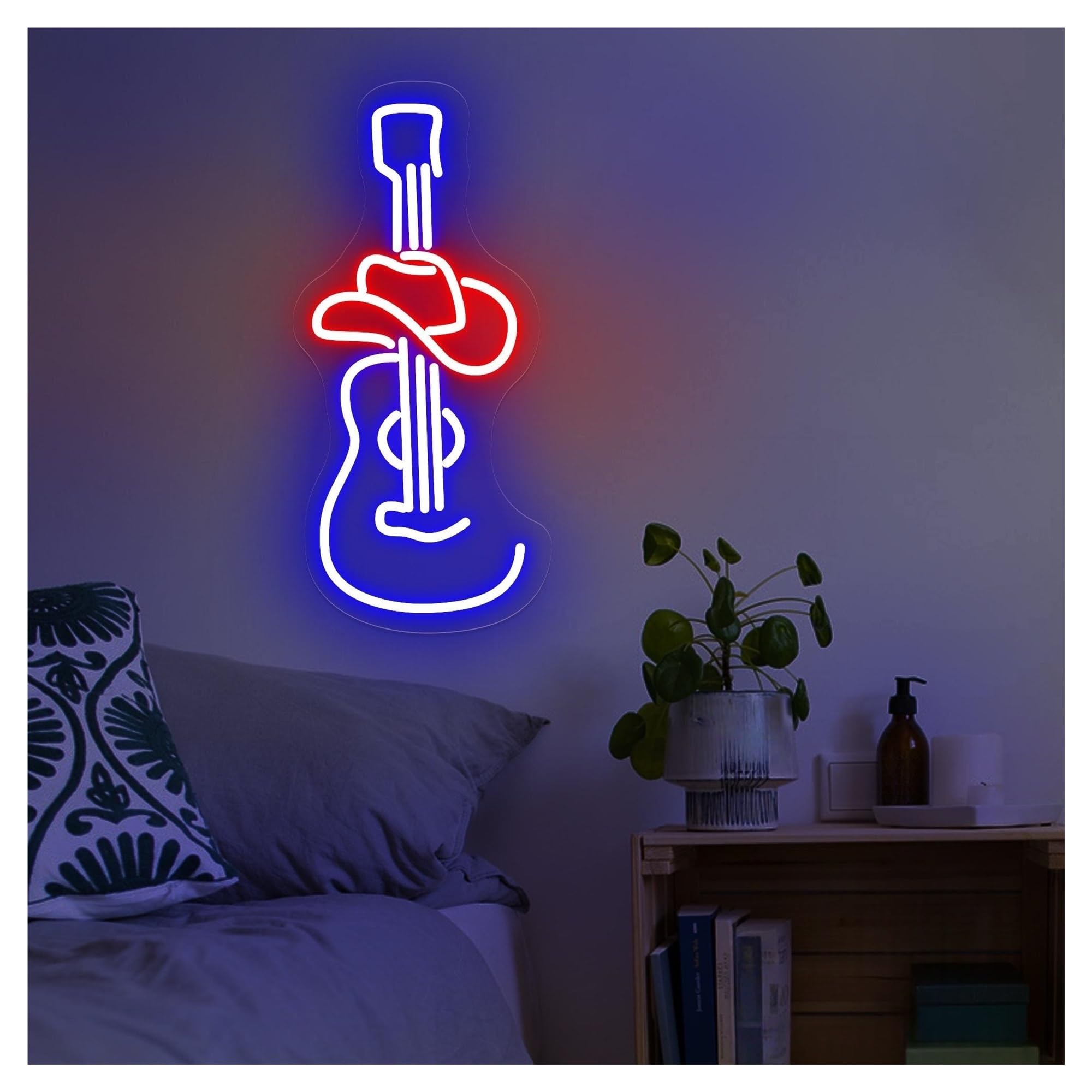 Shouxi B Sign Lamp Cowboy Hat Guitar Neon Sign, Light, For Home Wall Decor 45.7Cm(B)