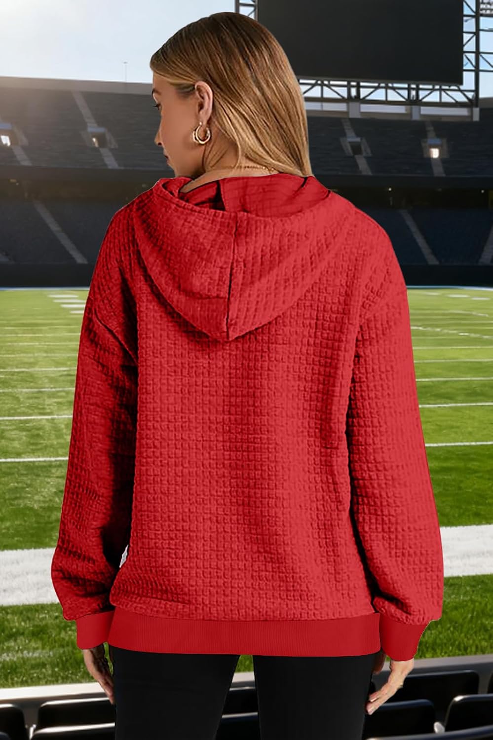 BANGELY Game Day Hoodie Women Football Graphic Sweatshirt Football Team Fan Pullover Football Season Waffle Knit Weekend Tops