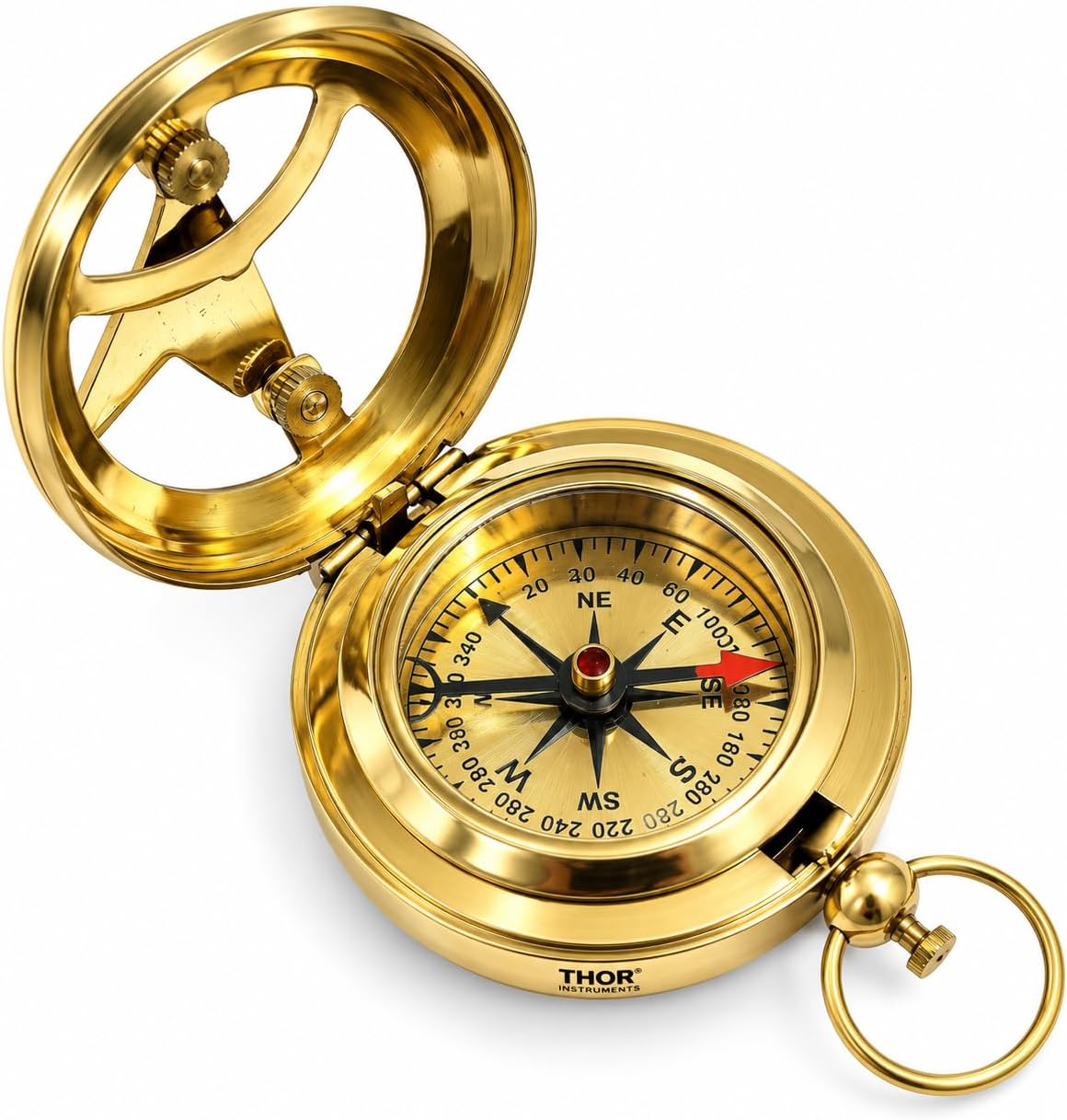 THOR INSTRUMENTS Brass Push Button Direction Sundial Compass - Pocket Sundial Compass Rustic Vintage Home Decor Gifts