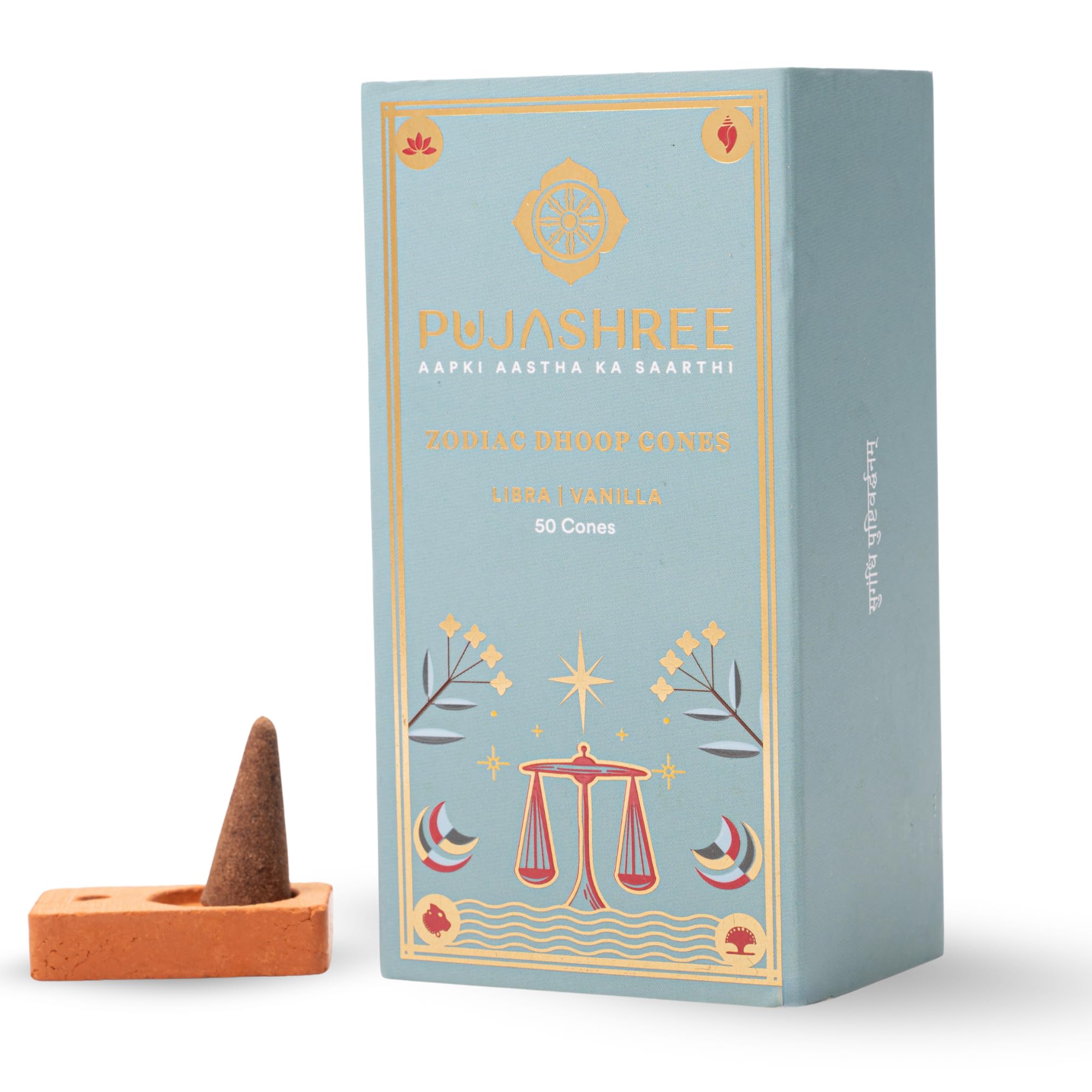 Pujashree Zodiac Dhoop Cones for Pooja |Organic & Natural Long Lasting Floral Fragrance Dhoop Cones Aroma Home Mandir Pujan (Libra, Vanila)