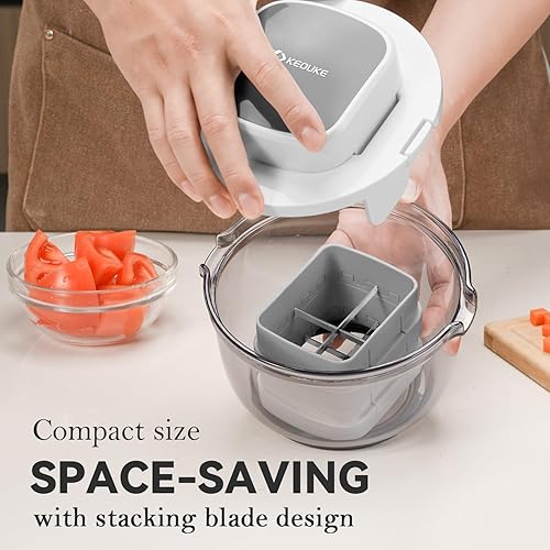 Miniatura 6 de KEOUKE Tazón Cortador de Verduras Multifuncional Blanco - 3 Cuchillas Intercambiables Cortador de Papas a la Francesa con Contenedor y Caja de