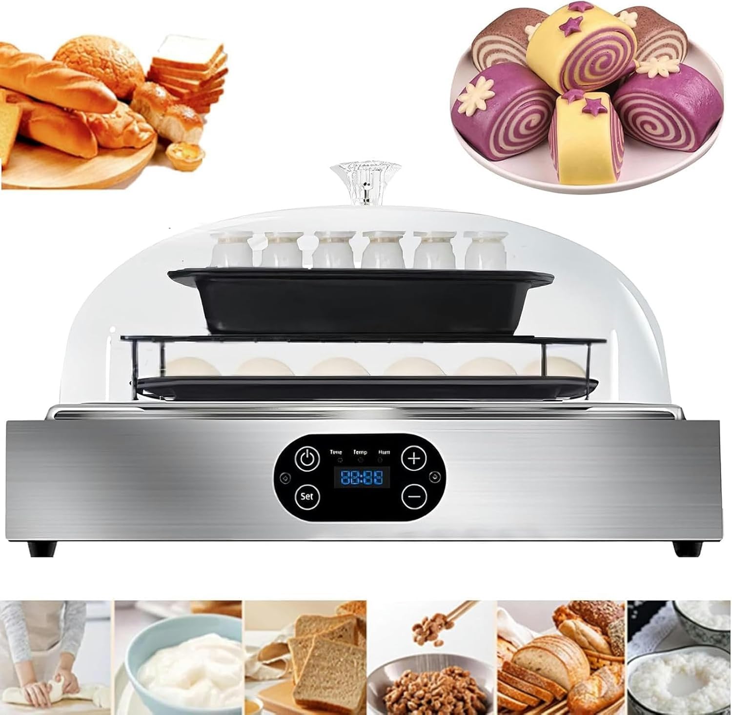 Electric Bread Dough Fermentation Machine, 40L 2 Layer Bread Fermentation Box, Temperature 24 to 54°C Suitable for Heating Food and Melting Chocolate