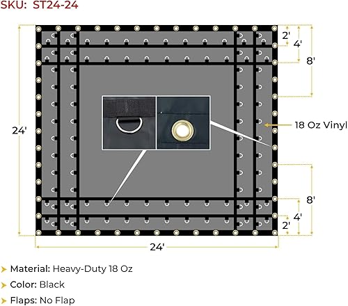 Vista 33 de Mytee Products Lonas planas para camiones Lona de maquinaria de acero 30' x 30' - Negro