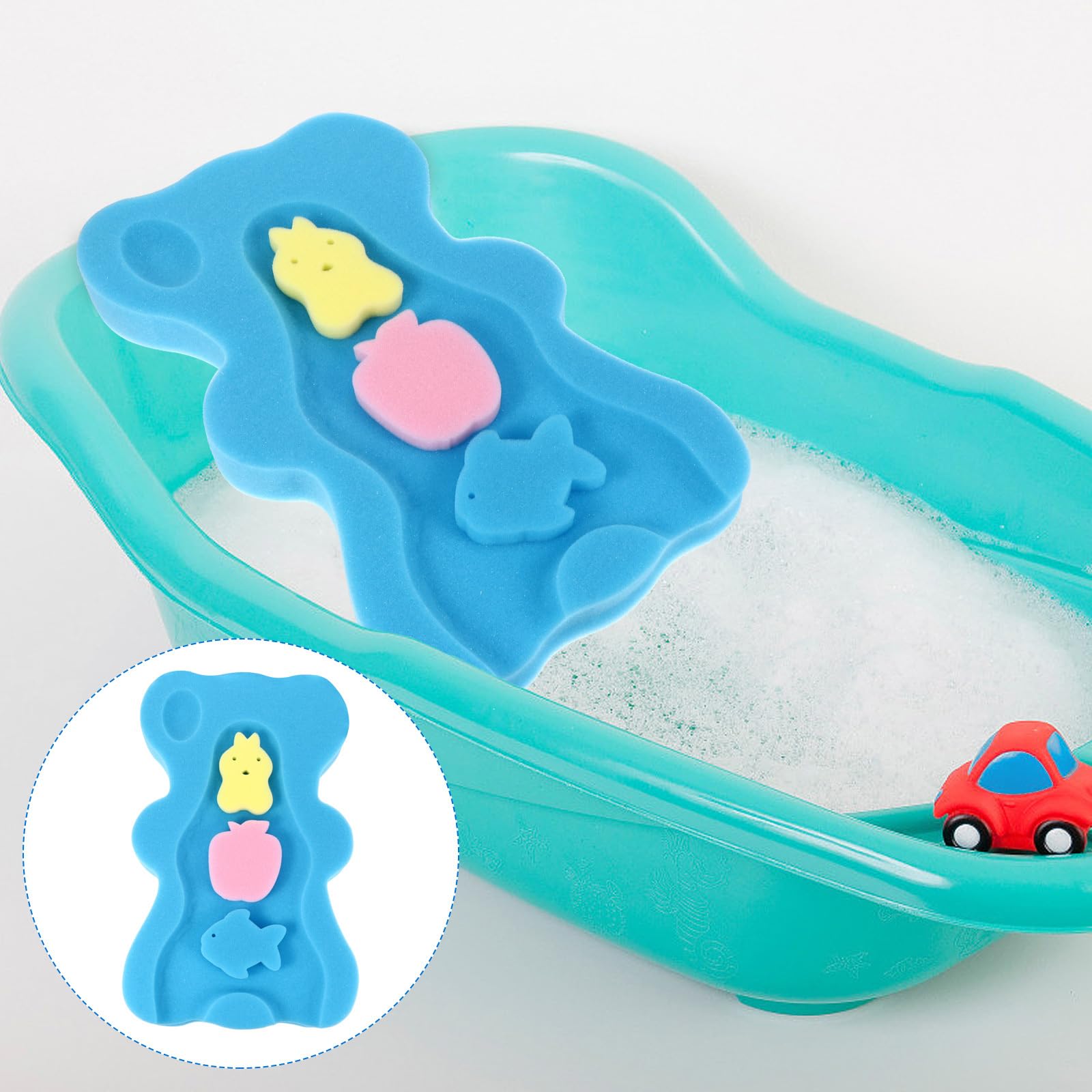 Vaguelly Babybadeschwamm Babybadekissen rutschfeste Badematte Mit Bärenform Gepolsterten Rändern Und Leichter Neigung Für Waschbecken Babybadewanne Und Badewanne 18.90X11.42X1.57In