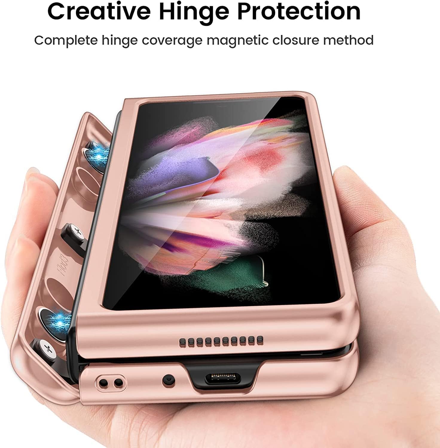 Ruky for Samsung Galaxy Z Fold 3 Case Hinge Coverage Protection, Full Body [with Built-in Screen Protector] Hard PC Ultra-Thin Shockproof Protective Phone Case for Samsung Galaxy Z Fold 3 - Light Gold