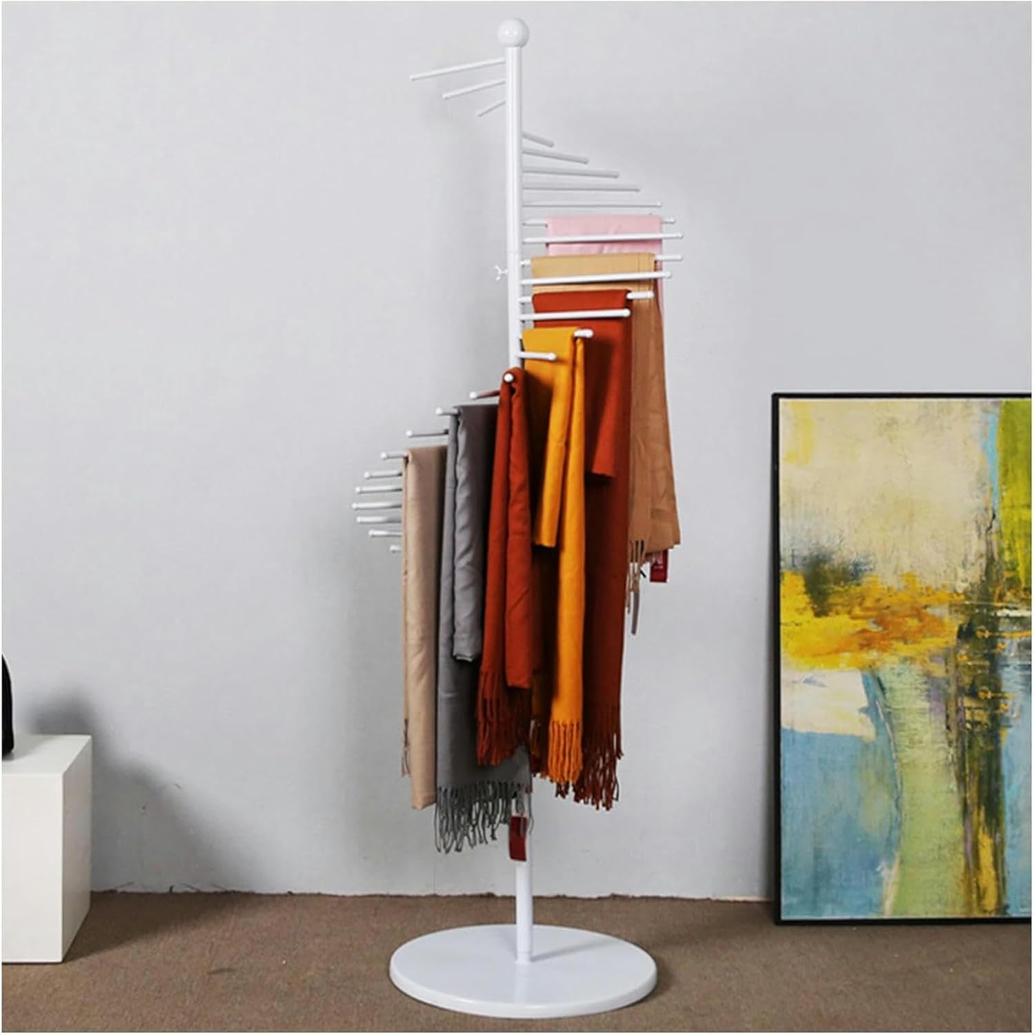 Metal Scarf Holder Display Stand Freestanding Belt Shawl Hanger with Spiral Design for Space Saving Clothing Store Ribbon Organizer Rack Hanging Organizer Stand