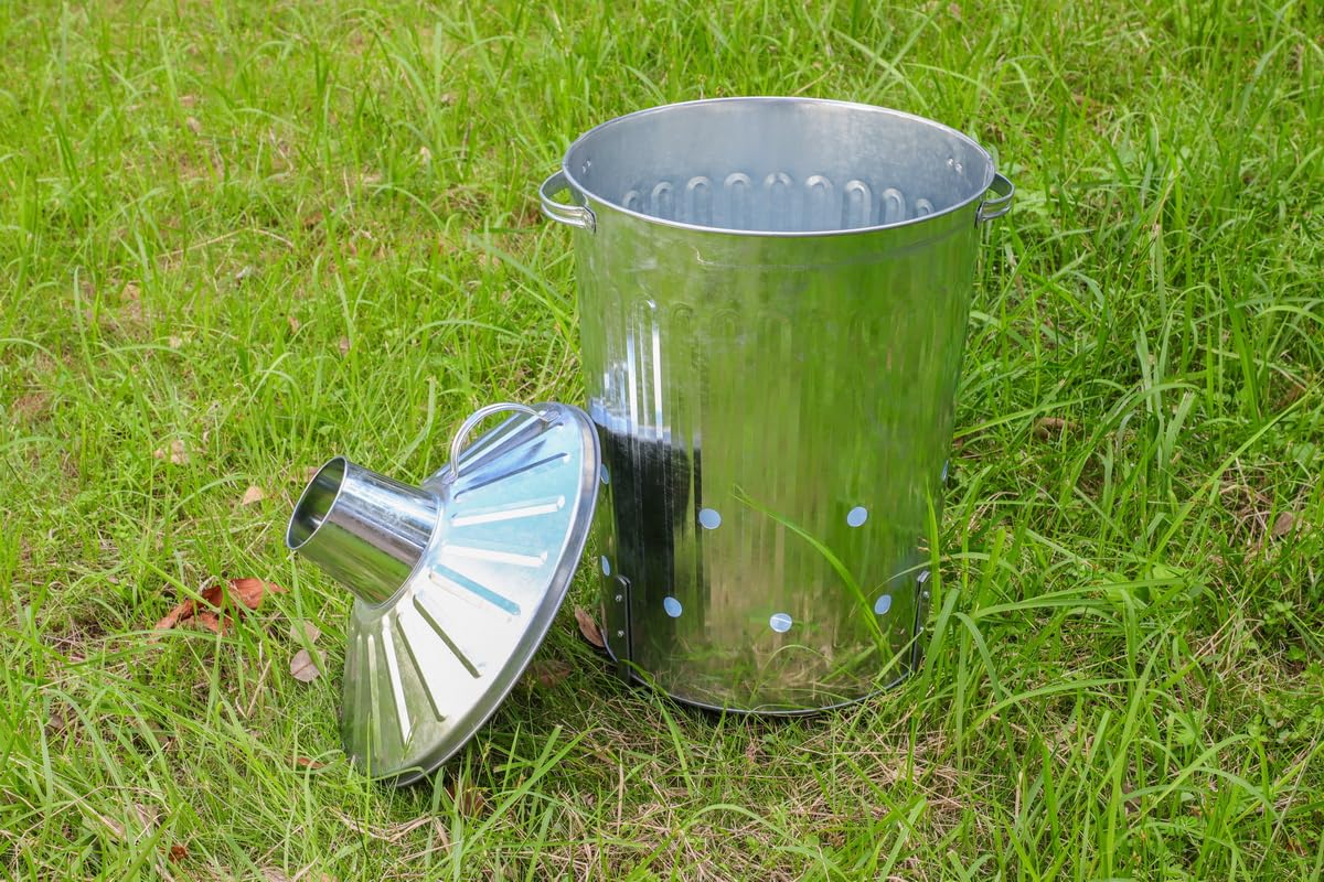 CrazyGadget® Small Medium Large Extra Large Galvanised Metal Incinerator Fire Burning Bin with Special Locking Lid (60 Litre) — view 3
