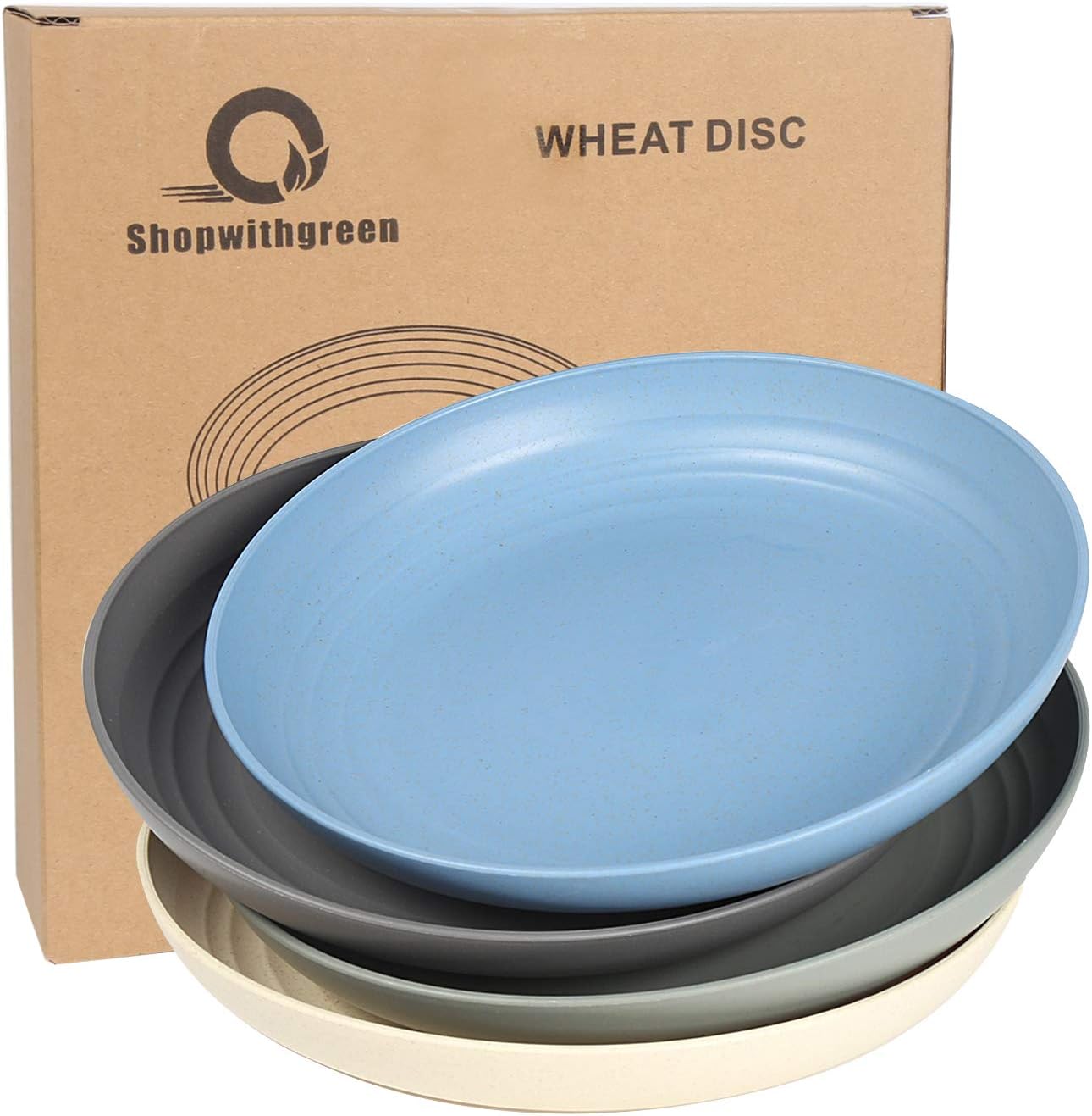 shopwithgreen Wheat Straw Reusable Dinner Plates, Camping Outdoor Plates Sets, for Kitchen, Dorm Room, Microwave Dishwasher Safe, Unbreakable and Lightweight, 8.8 Inch, 4 PCS